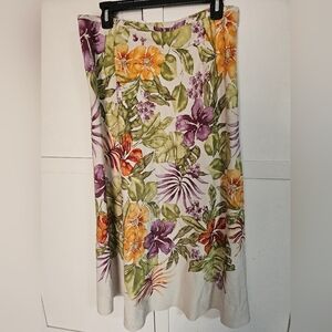 Talbots Women's Size 12 Silk & Linen Floral Midi Skirt A-Line Excellent Unworn